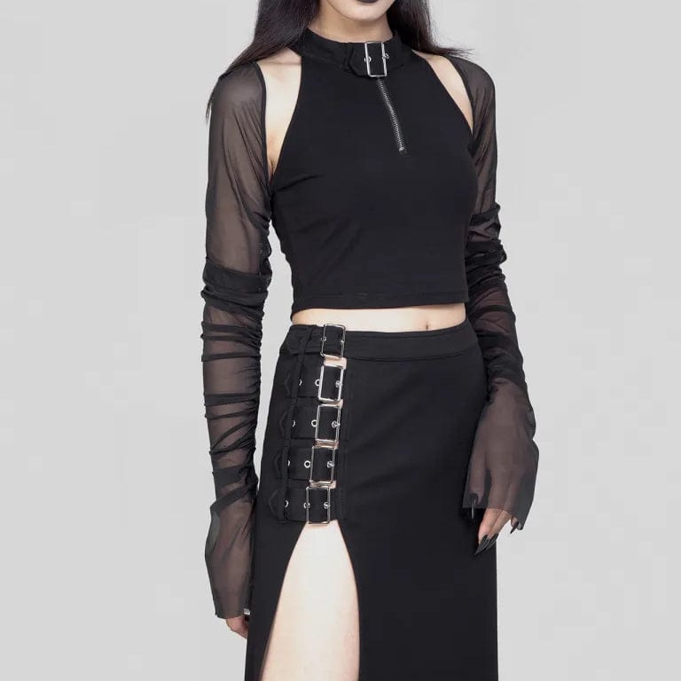 RNG Women's Punk Cutout Mesh Splice Crop Top