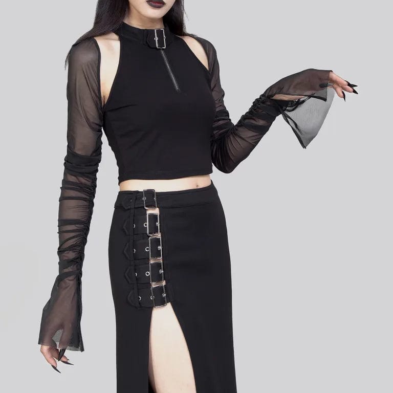 RNG Women's Punk Cutout Mesh Splice Crop Top