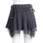 RNG Women's Punk Eyelet Buckled Pleated Skirt