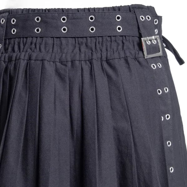 RNG Women's Punk Eyelet Buckled Pleated Skirt
