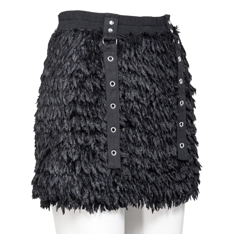 RNG Women's Punk Eyelet Strap Faux Leather Skirt