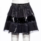 RNG Women's Punk Floral Embroidered Mesh Splice Patent Leather Skirt