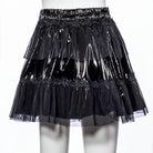 RNG Women's Punk Floral Embroidered Mesh Splice Patent Leather Skirt