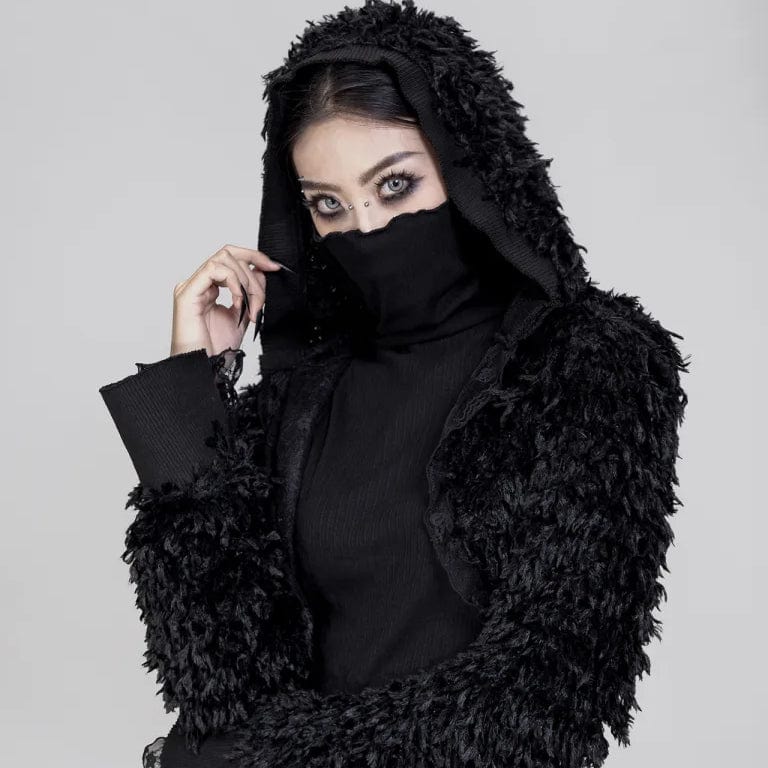 RNG Women's Punk Irregular Faux Fur Jacket with Hood
