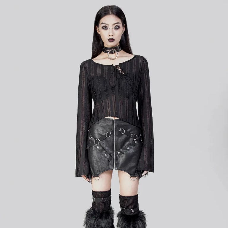 RNG Women's Punk Irregular Flared Sleeved Lace-up Shirt