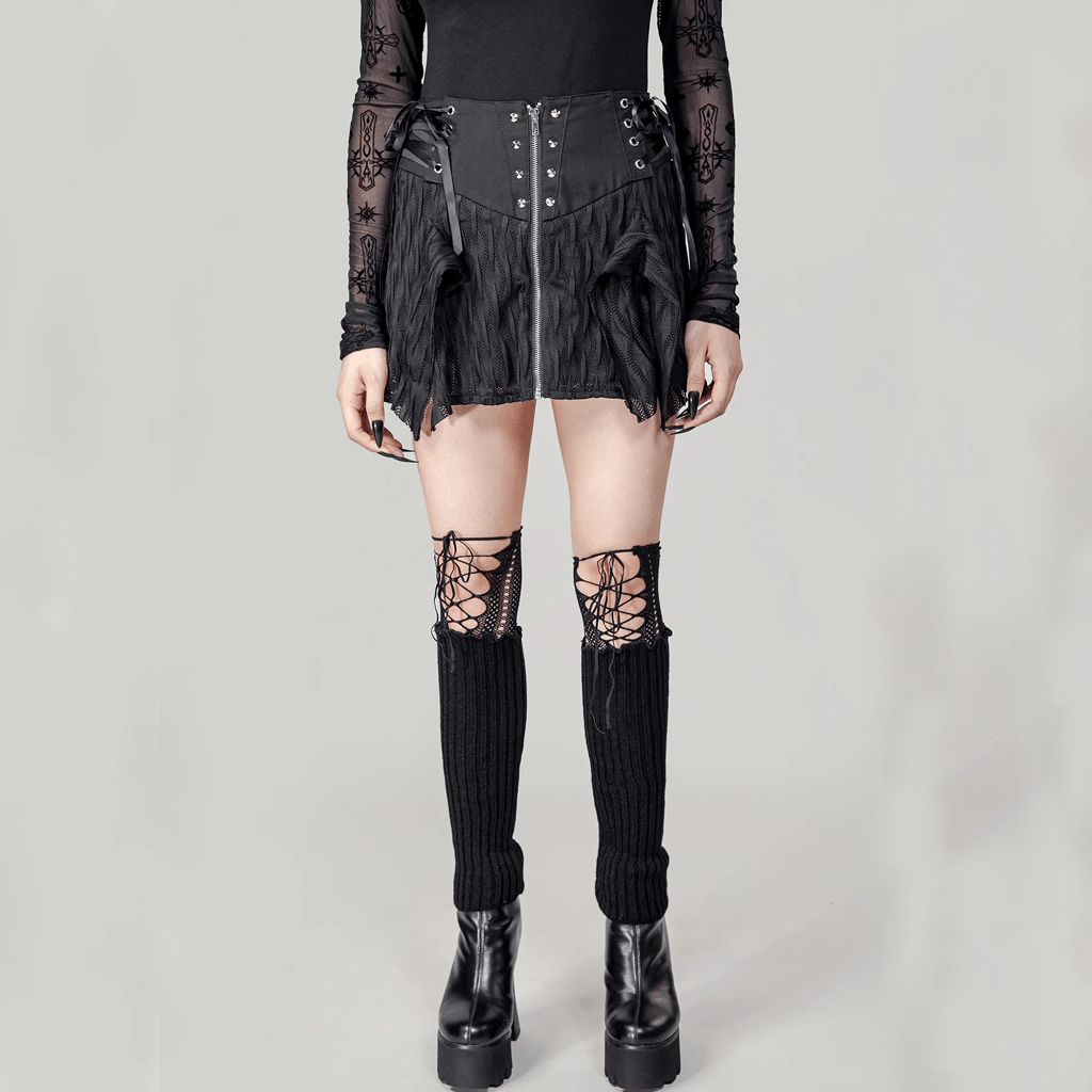 RNG Women's Punk Irregular Lace-up Skirt