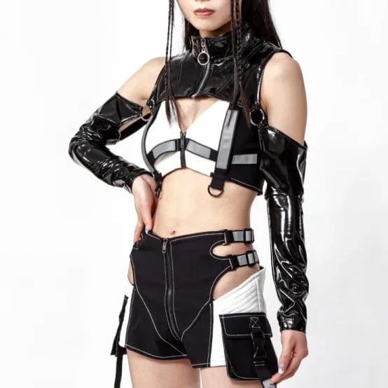 RNG Women's Punk Off Shoulder Zipper Patent Leather Cape