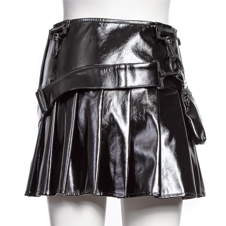 RNG Women's Punk Pleated Faux Leather Short Skirt