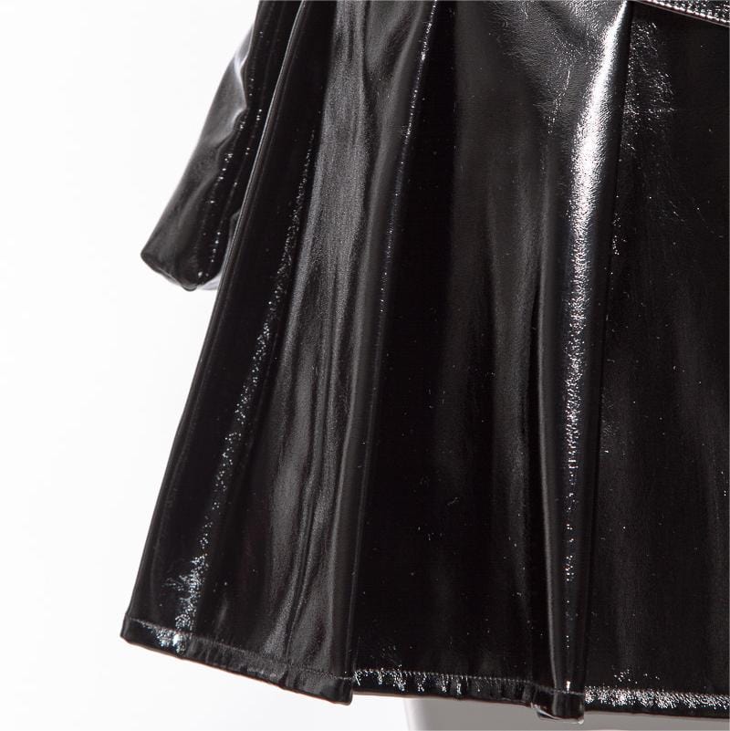 RNG Women's Punk Pleated Faux Leather Short Skirt
