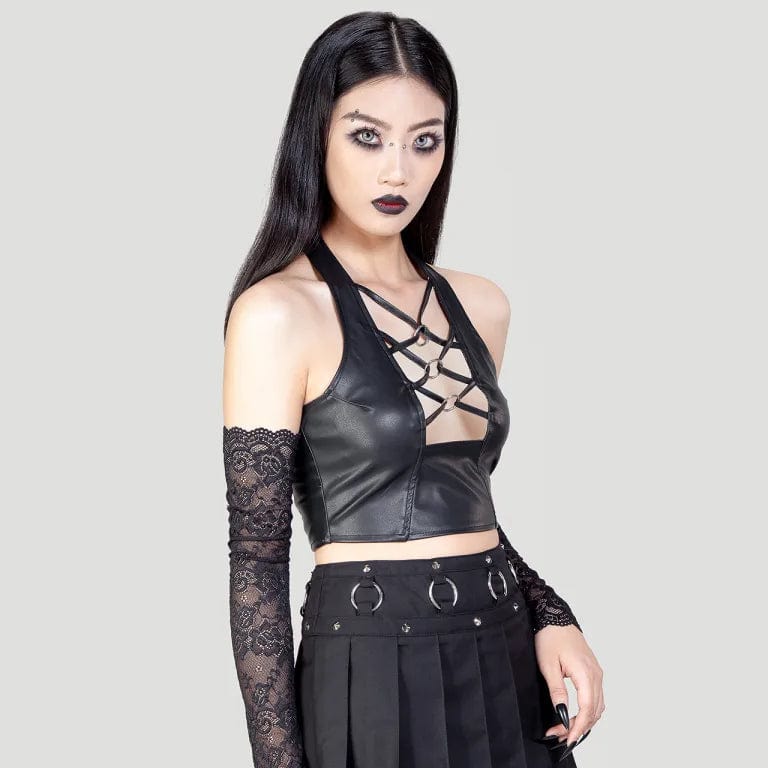 Damen Bustier aus Kunstleder mit tiefem Ausschnitt im Punk Stil Punk Design