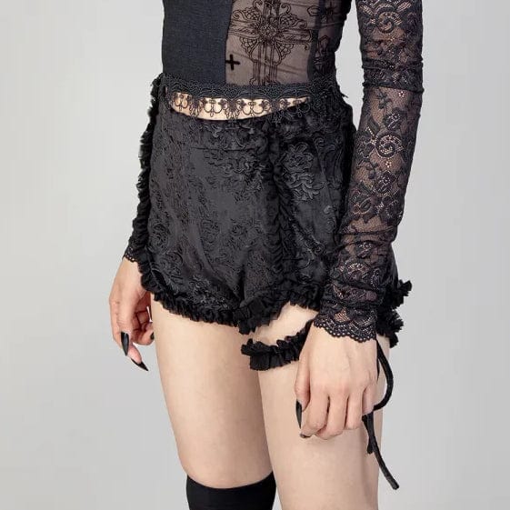 RNG Women's Punk Ruffled Jacquard Velvet Shorts with Garter