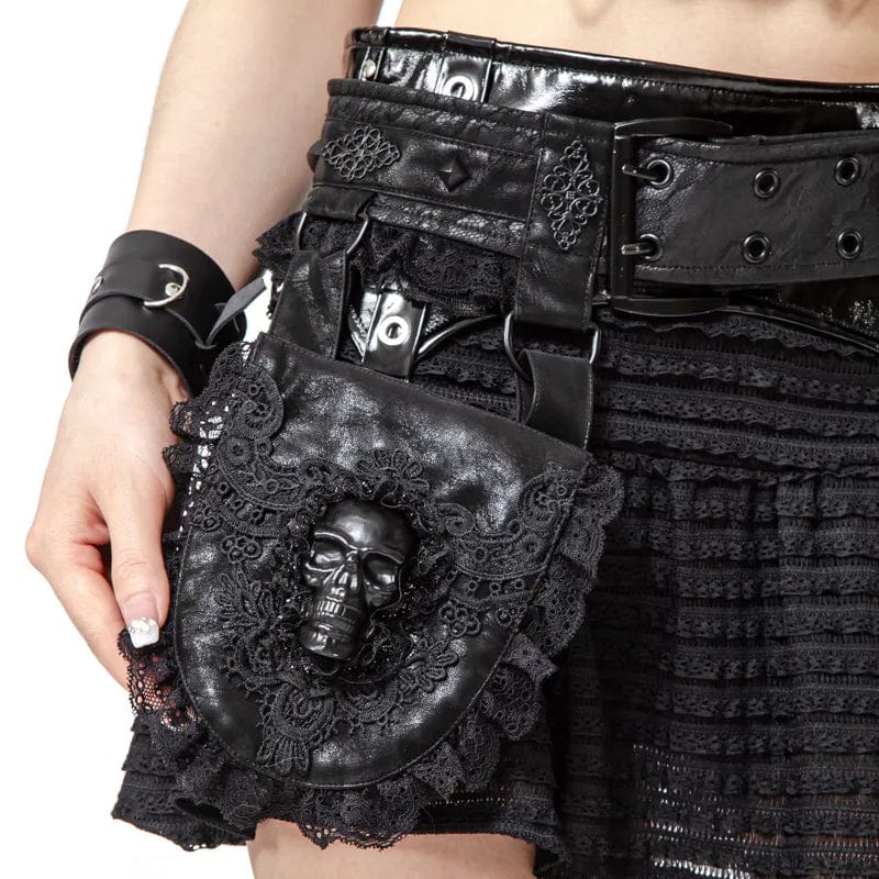 RNG Women's Punk Skull Lace Splice Faux Leather Waist Bag