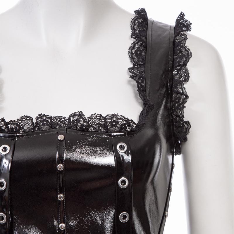 RNG Women's Punk Splice Lacing-up Faux Leather Vest