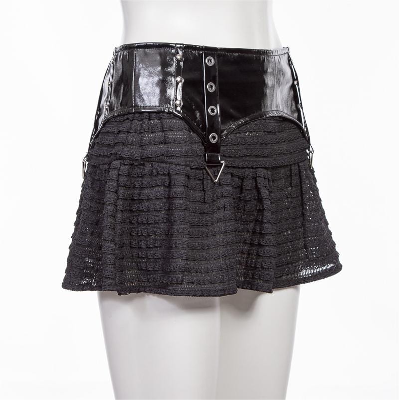 RNG Women's Punk Splice Striped Faux Leather Short Skirt