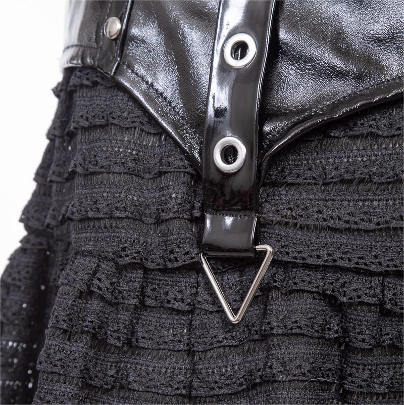 RNG Women's Punk Splice Striped Faux Leather Short Skirt