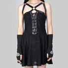 RNG Women's Punk Strap Ripped Lace-up Slip Dress