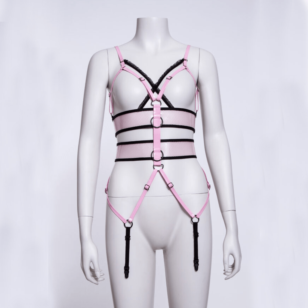 RNG Women's Punk Straps Mesh Body Harness Pink