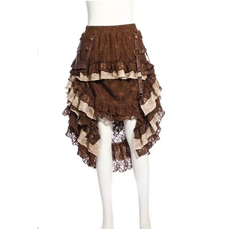 RQ-BL Steampunk Skirt with waist pouch Brown