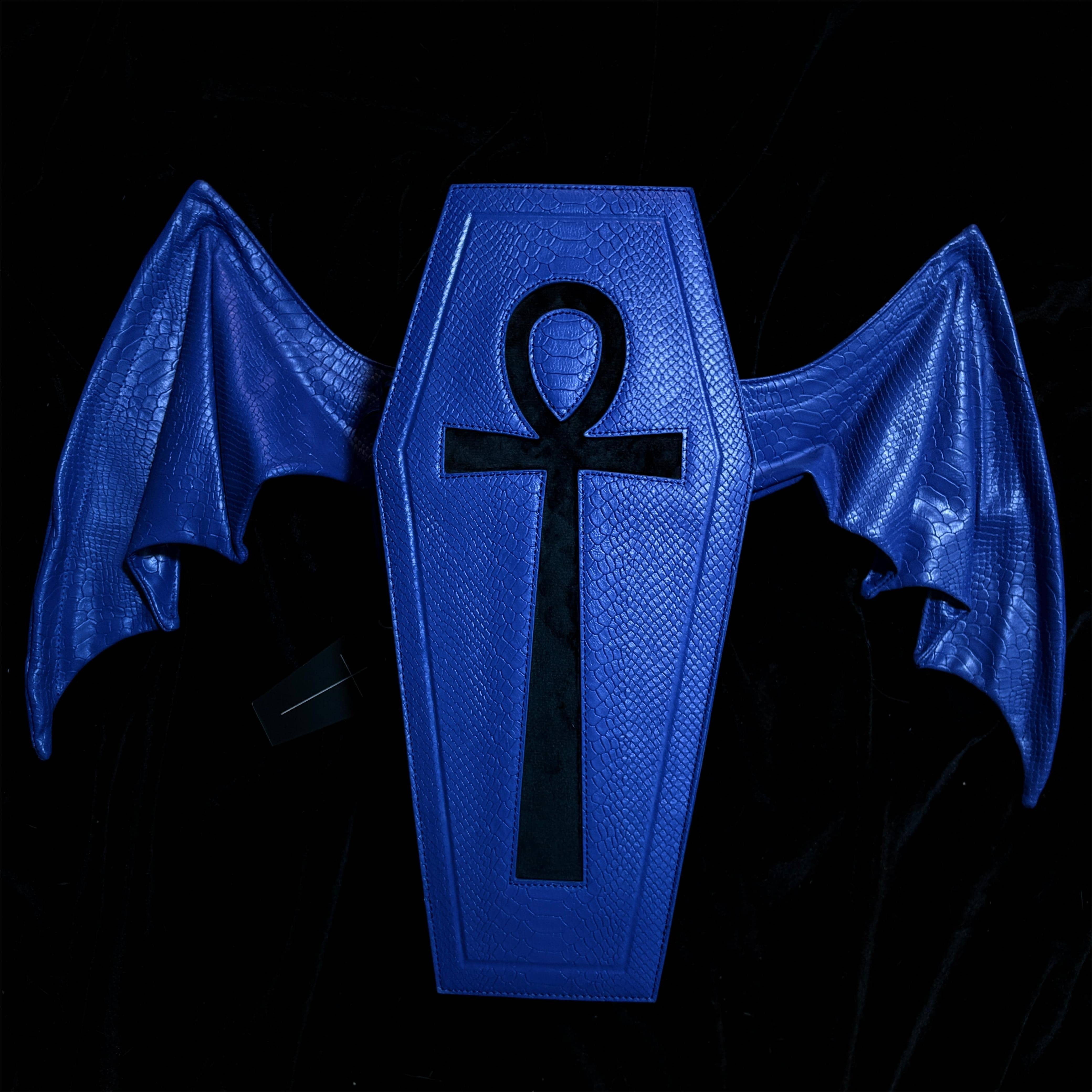 Vukora Women's Gothic Cross Bat Wing Coffin Bag Blue