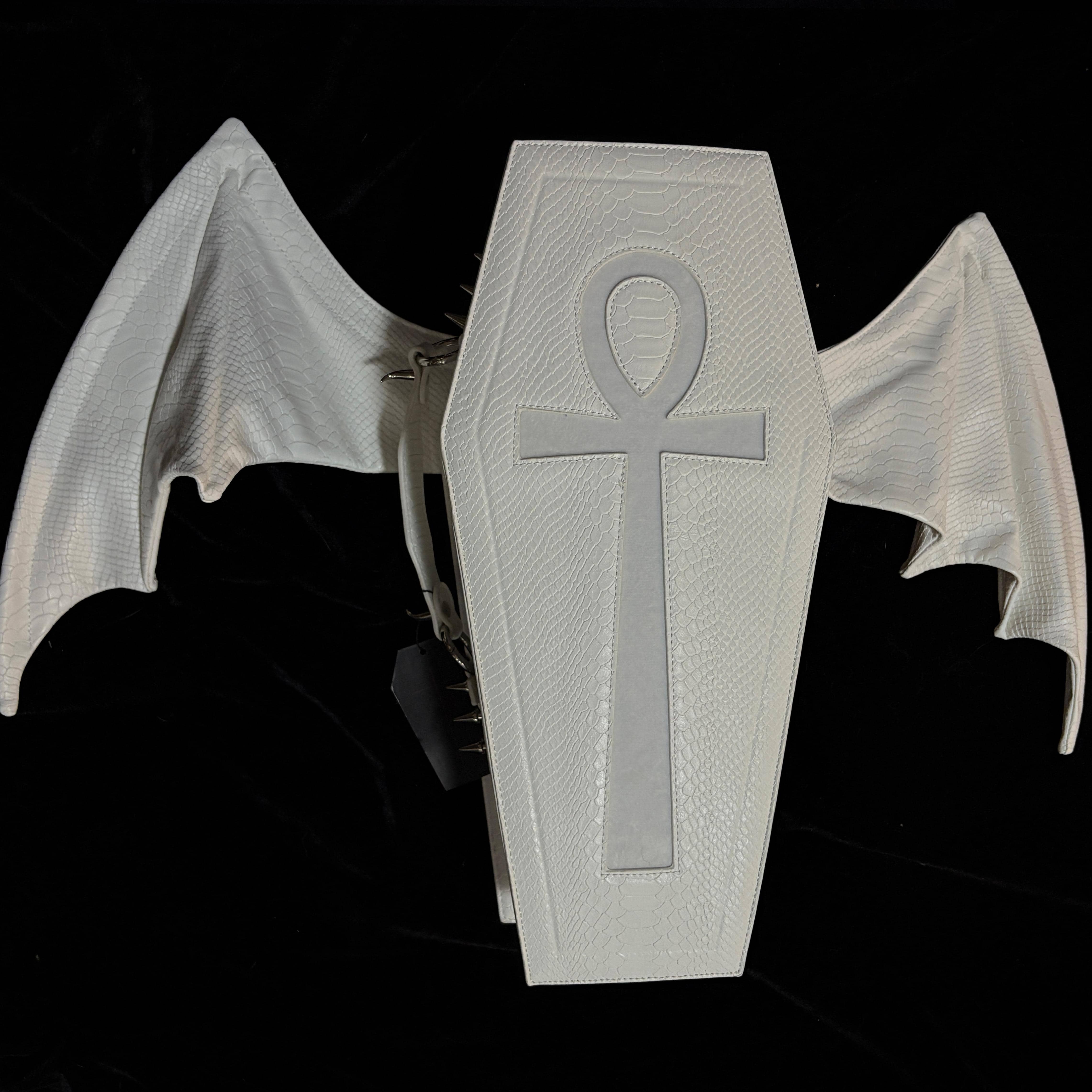 Vukora Women's Gothic Cross Bat Wing Coffin Bag White