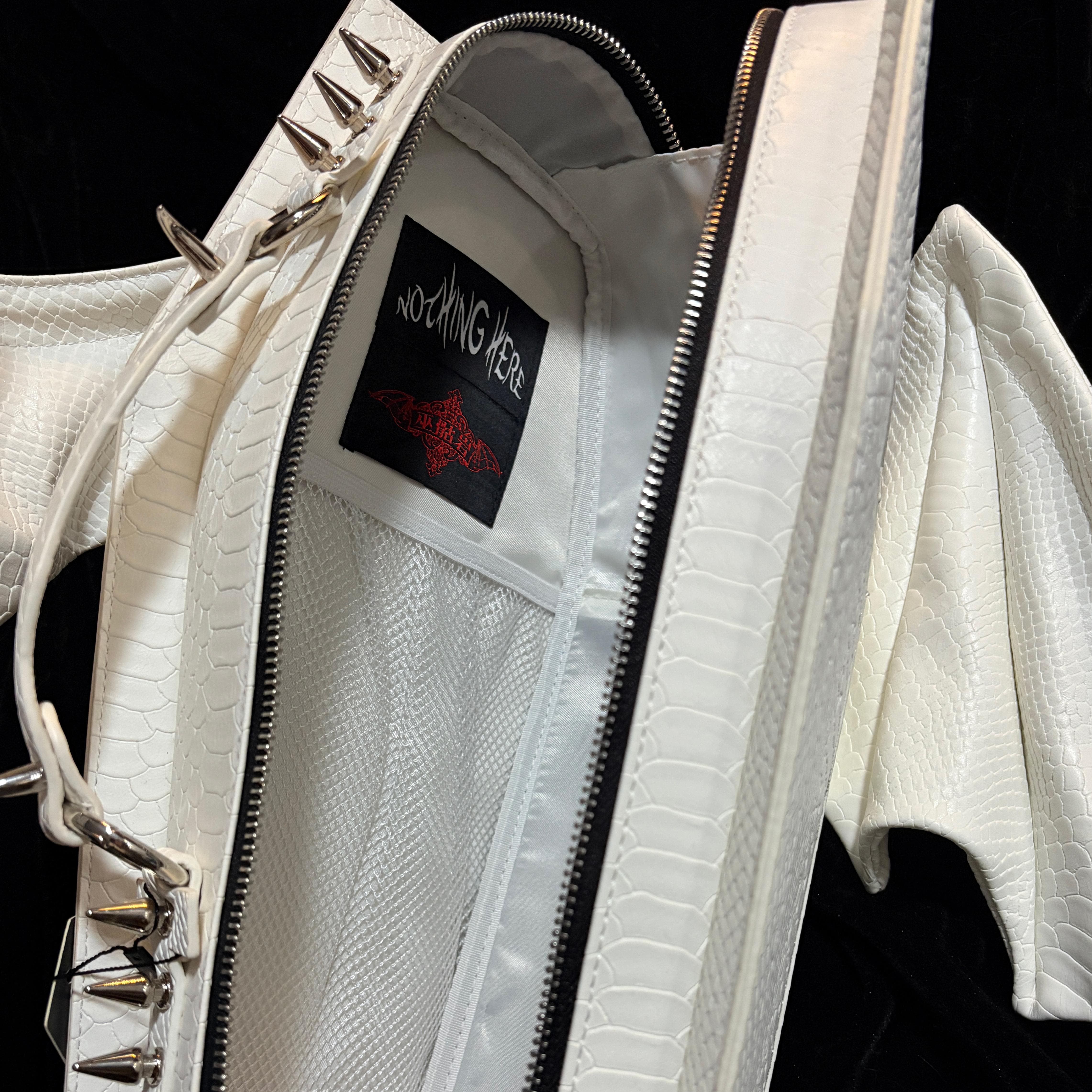 Vukora Women's Gothic Cross Bat Wing Coffin Bag White-Black