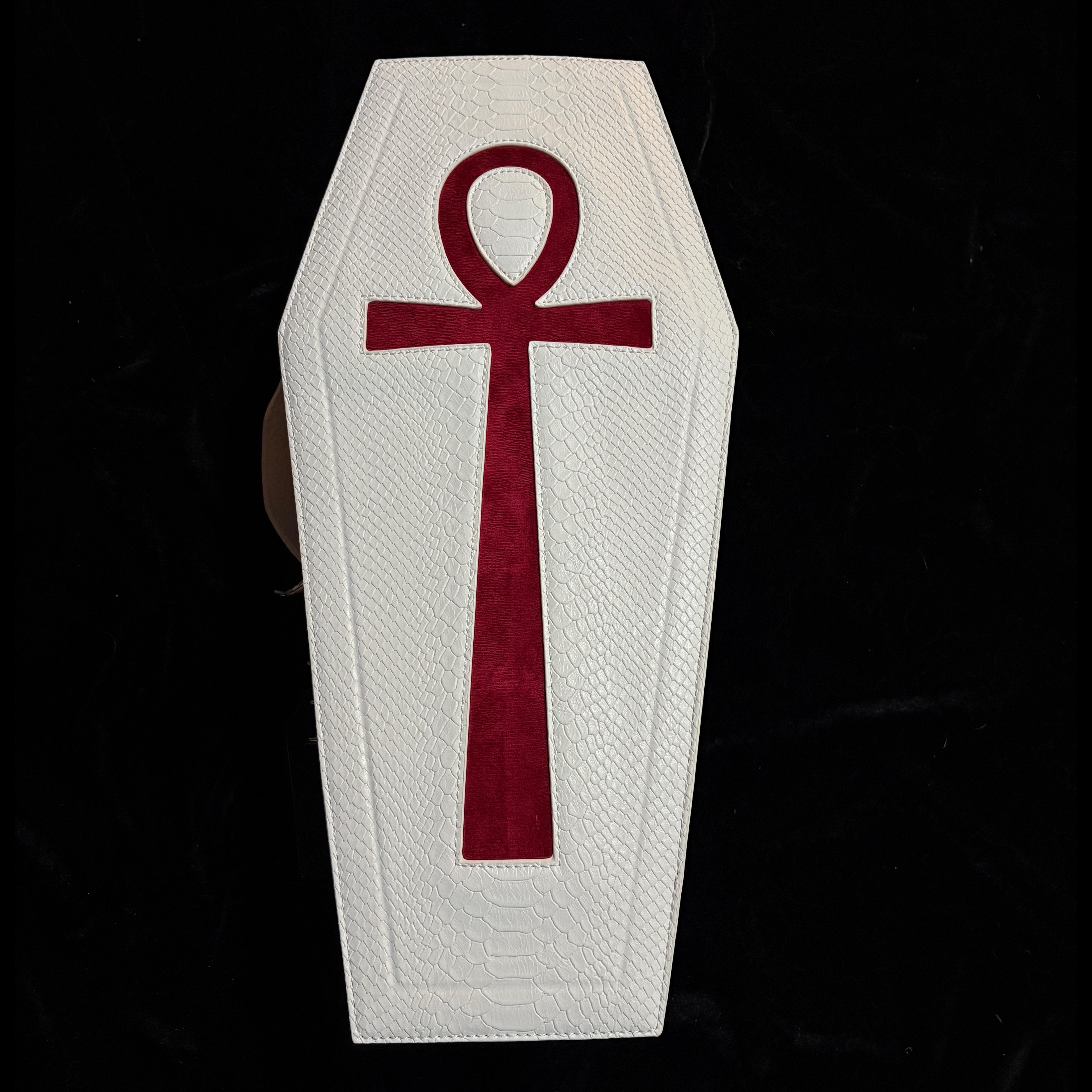 Vukora Women's Gothic Cross Bat Wing Coffin Bag White-Red