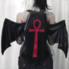Vukora Women's Gothic Cross Bat Wing Coffin Faux Leather Bag Black