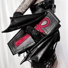 Vukora Women's Gothic Cross Bat Wing Coffin Faux Leather Bag Black