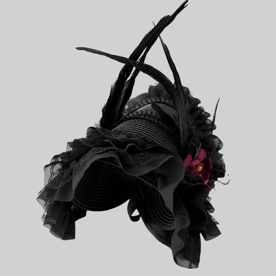 Vukora Women's Gothic Lolita Layered Floral Feather Bonnet