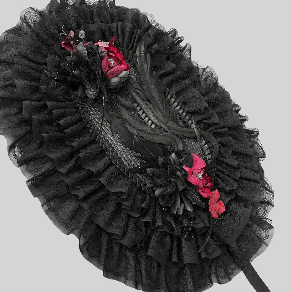 Vukora Women's Gothic Lolita Layered Floral Feather Bonnet