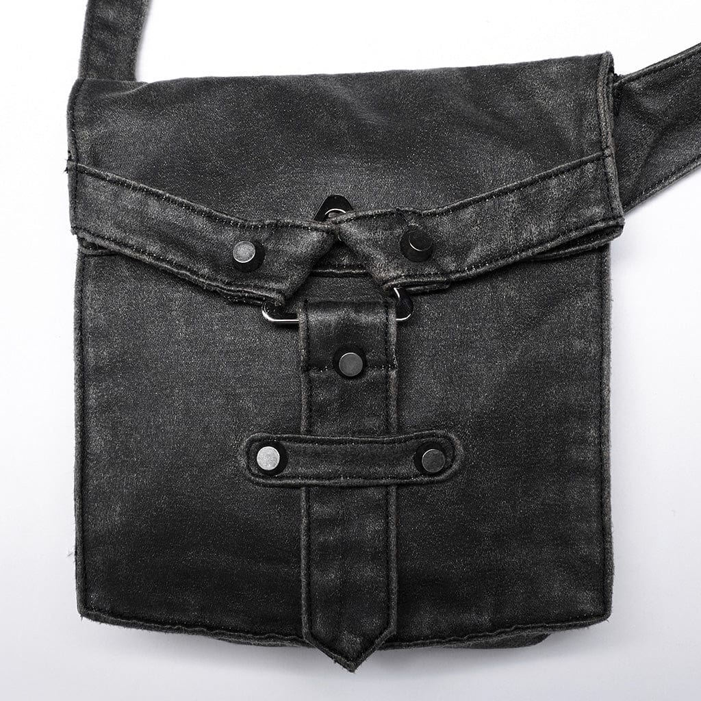 PUNK RAVE Men's Punk Distressed Buckles Harness with Bag