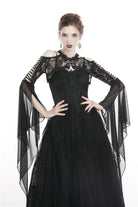 Women's Goth Off Shoulder Floral Crocheted Cape With Chiffon Sleeves
