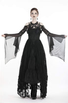 Women's Goth Off Shoulder Floral Crocheted Cape With Chiffon Sleeves