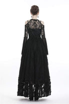 Women's Goth Off Shoulder Floral Crocheted Cape With Chiffon Sleeves