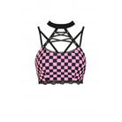 Darkinlove Rebel Racer Black Pink Plaid Halter Crop Top