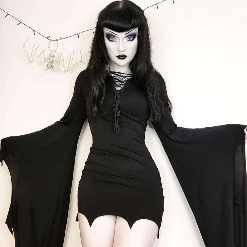 Women's Bat Style Gothic Short Black Dress – Punk Design