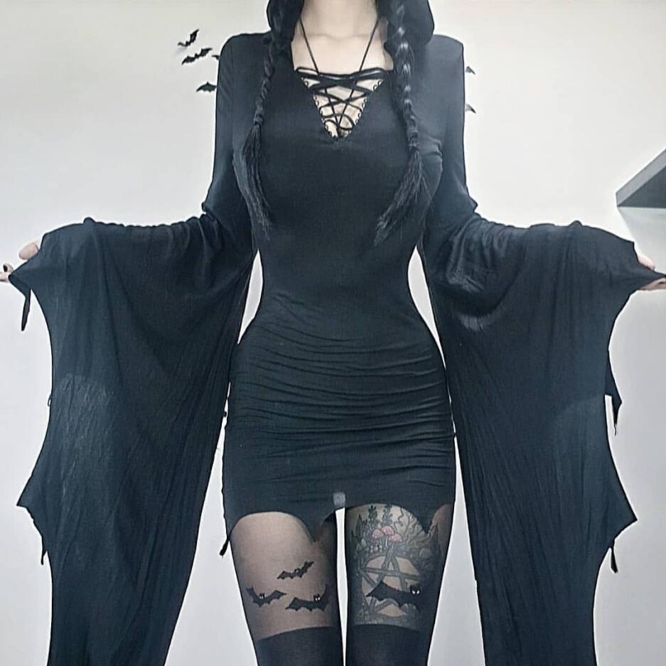 Darkinlove Women's Bat Style Gothic Short Dress