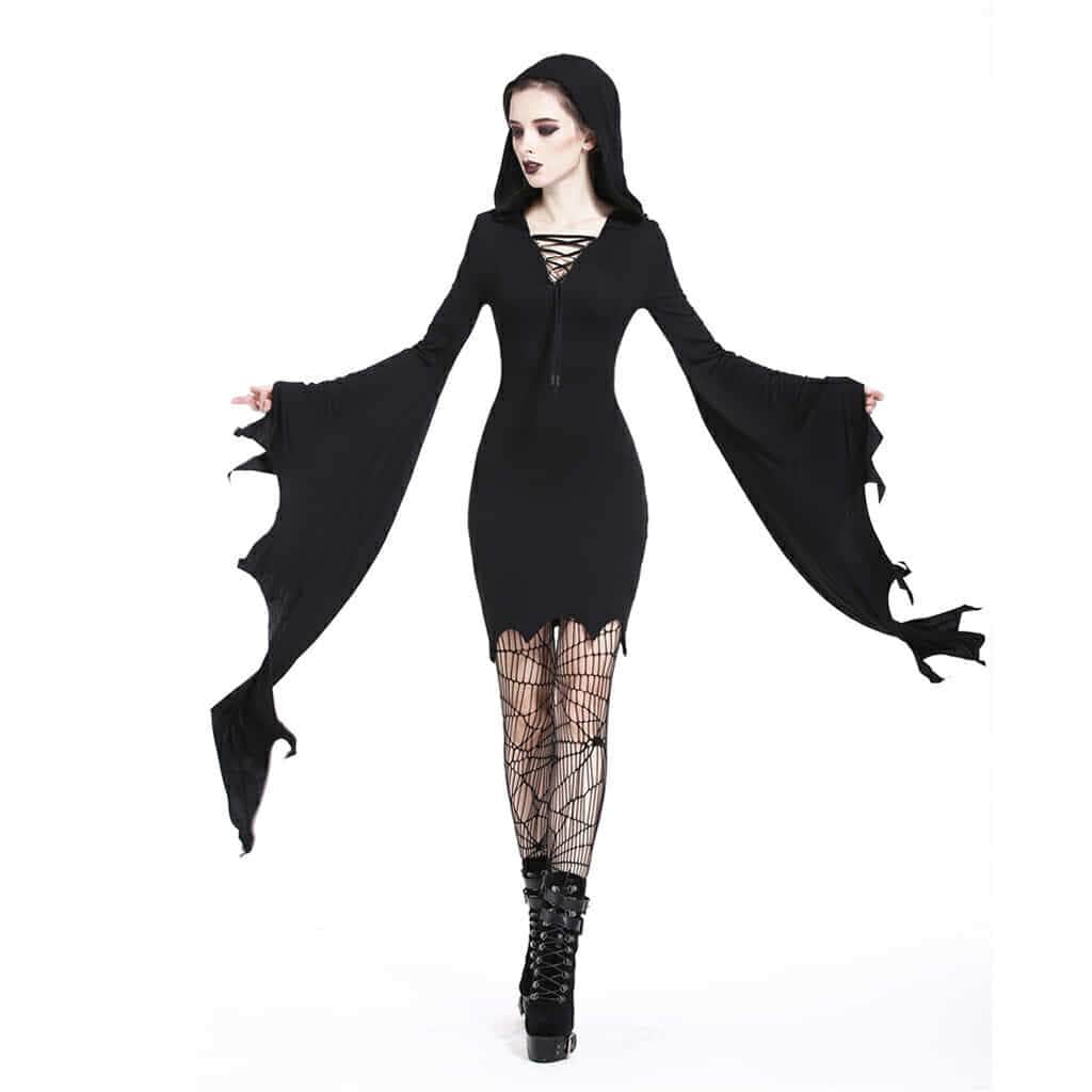 Women's Bat Style Gothic Short Black Dress – Punk Design