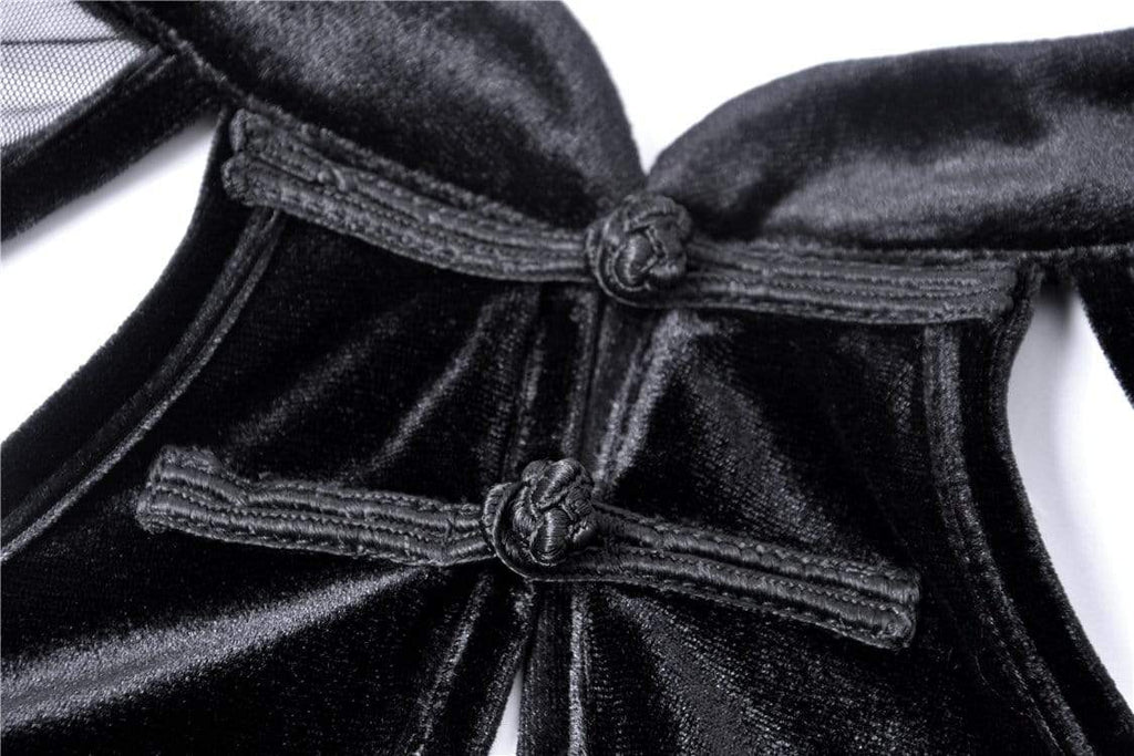 Darkinlove Women's Chinese Knot Collar Mesh Lantern Sleeved Tight Dresses