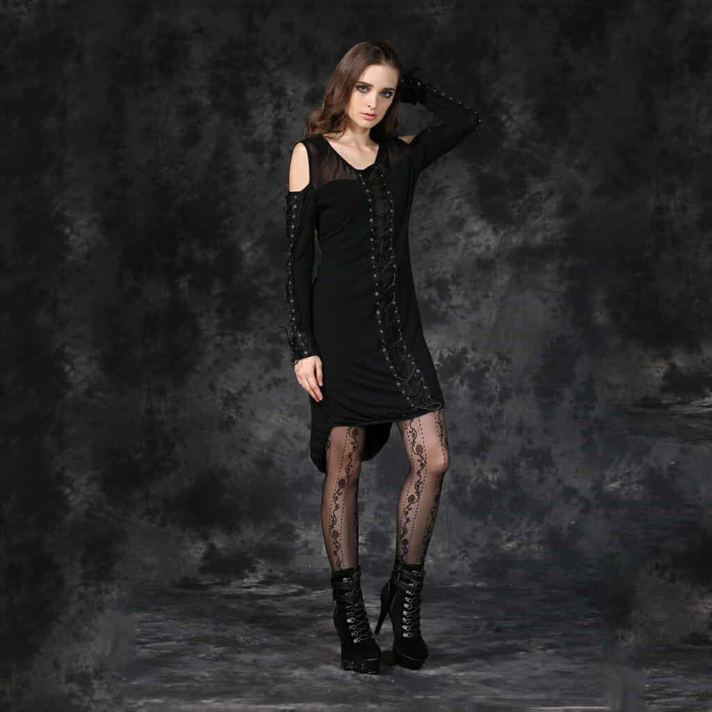 Darkinlove Women's Cold Shoulder Laced Goth Dress