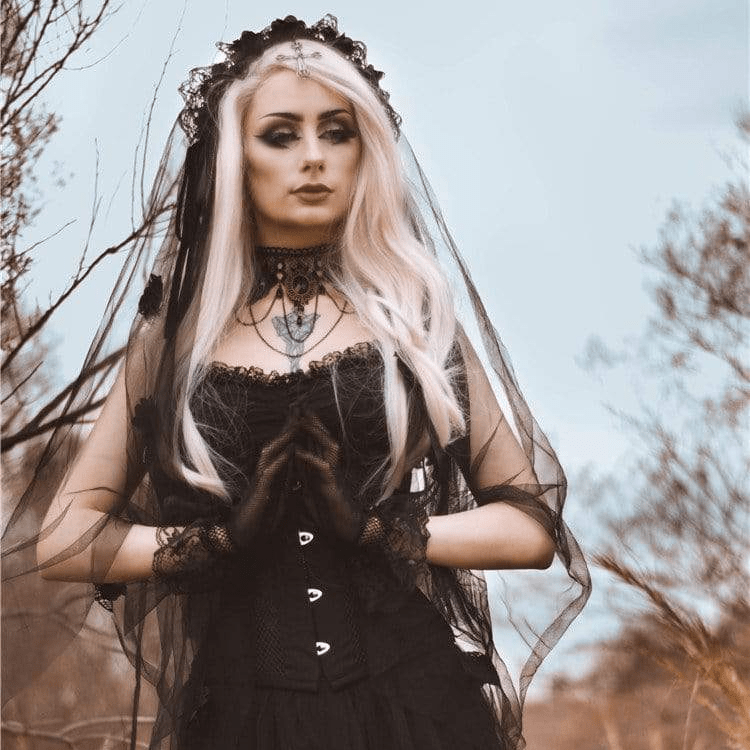 Women's Cross Embellished Goth Veil