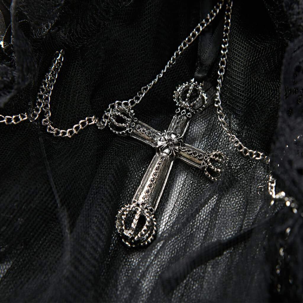 Women's Cross Embellished Goth Veil