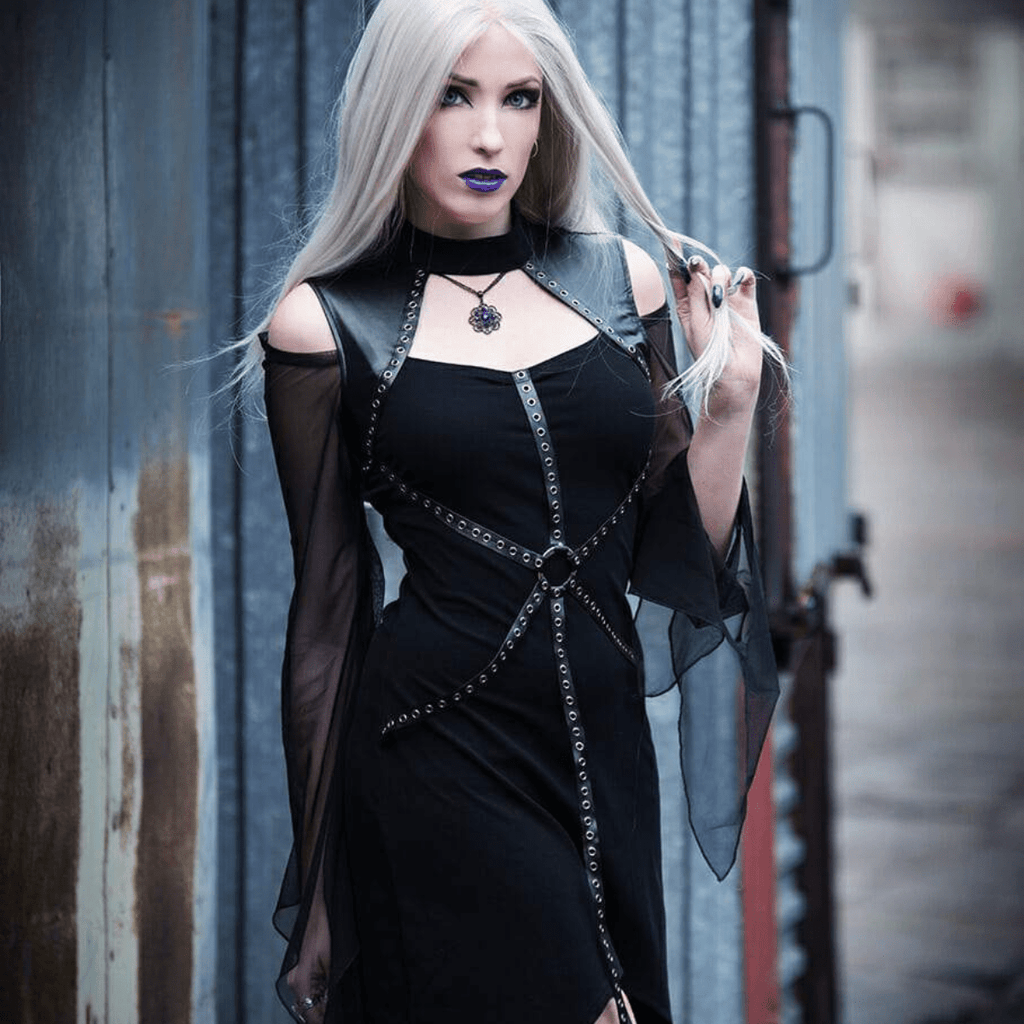 Darkinlove Women's Faux Leather and Mesh Asymmetric Dress