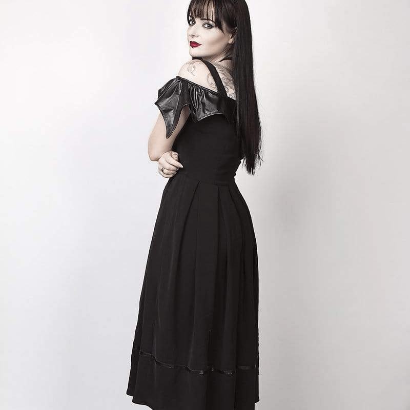 Darkinlove Women's Faux Leather Bertha Collar Goth Dress