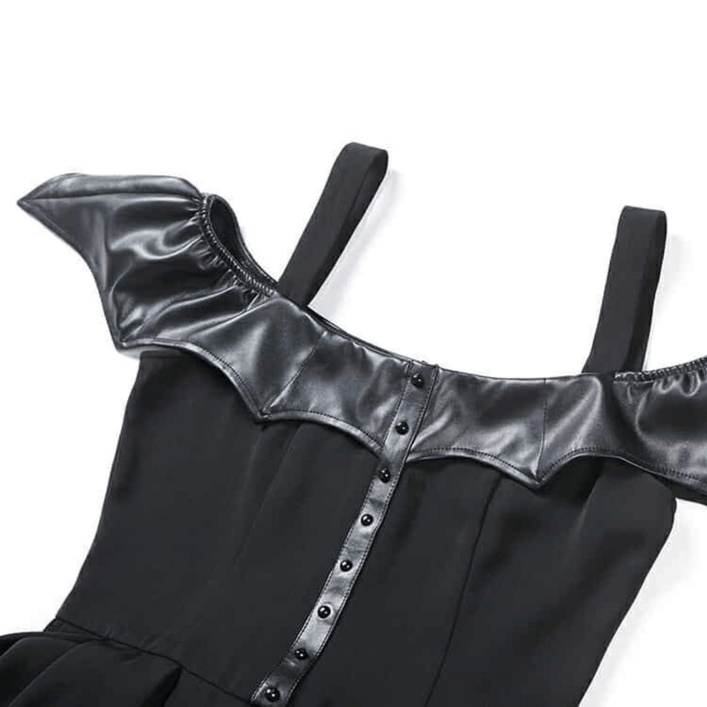 Darkinlove Women's Faux Leather Bertha Collar Goth Dress
