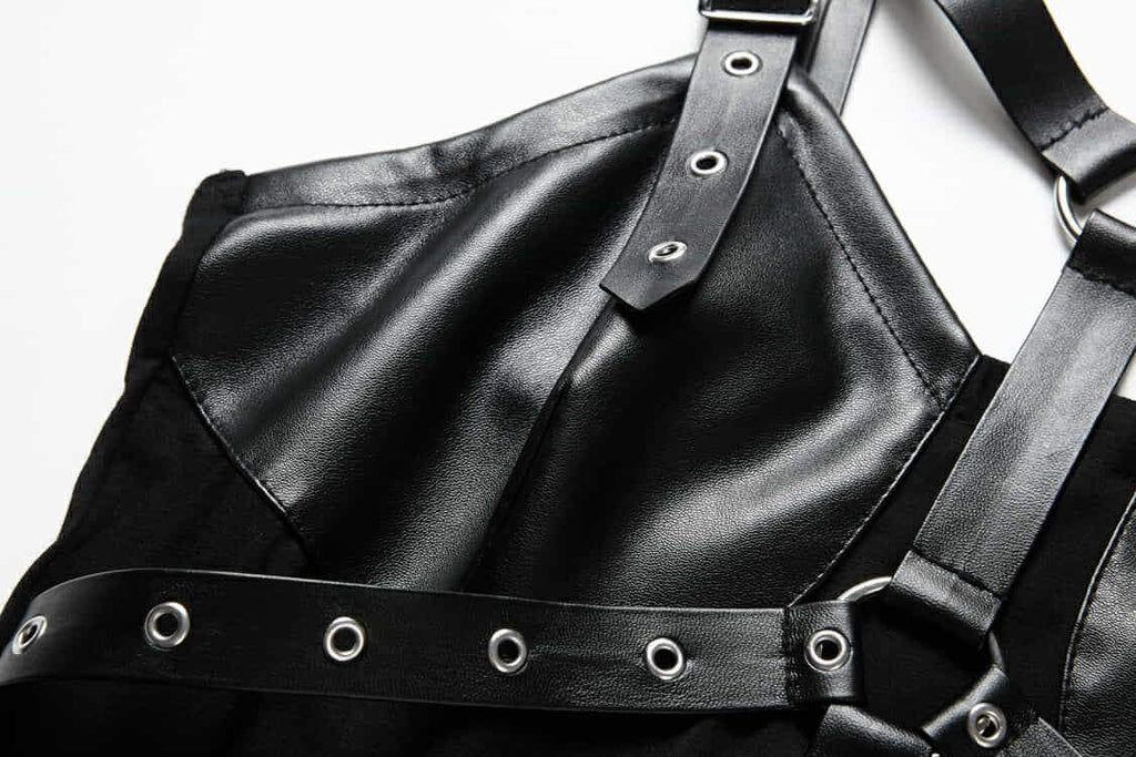 Women's Faux Leather Detailed Black Dress