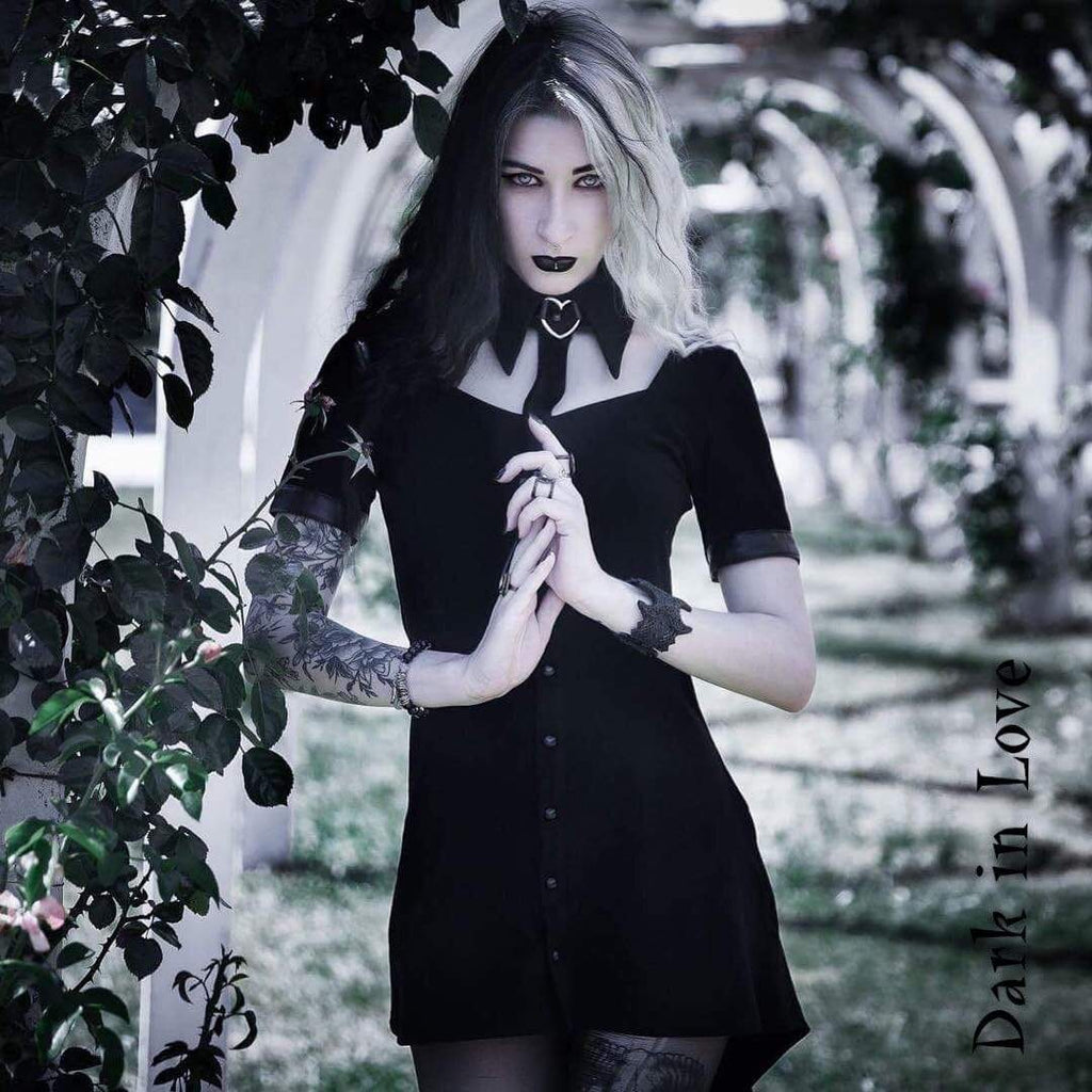 Darkinlove Women's Faux Leather Detailed Short Black Goth Dress