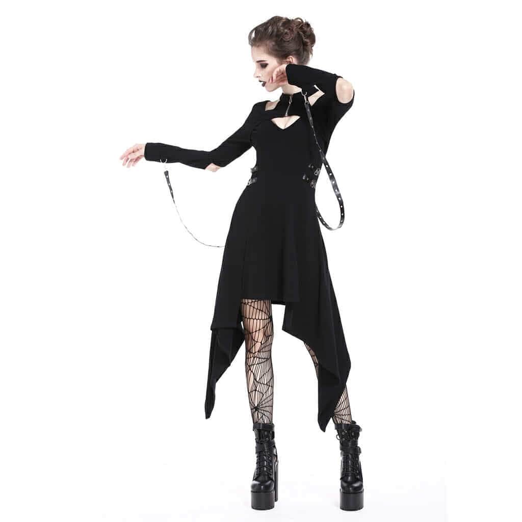 Darkinlove Women's Faux Leather Trimmed Short Goth Dress