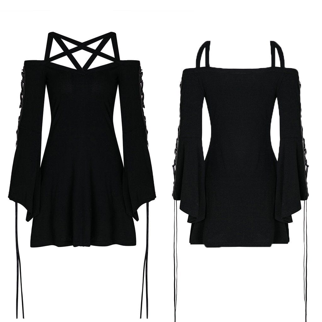 Darkinlove Women's Goth A-line Strappy Short Dress