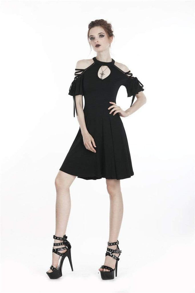 Darkinlove Women's Goth Crisscross Off-Shoulder Black Little Dress